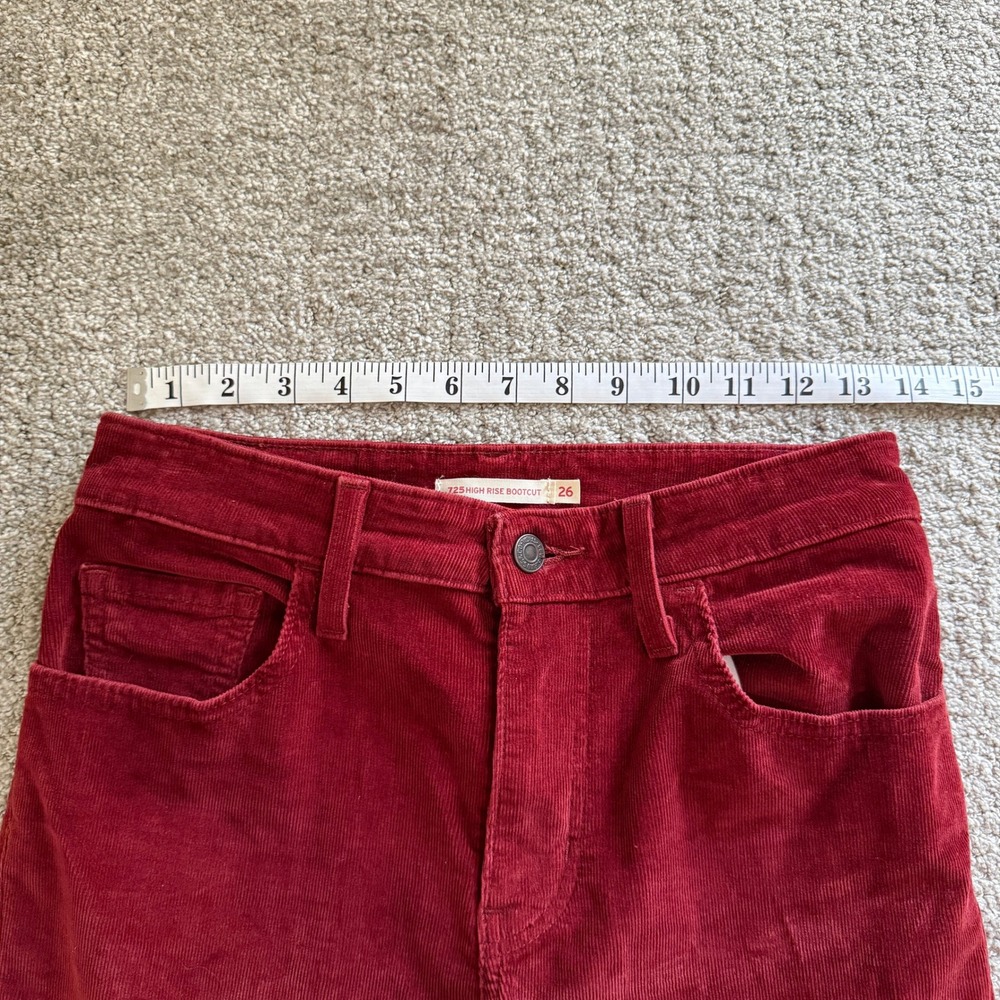 Levis 725 High Rise Bootcut Corduroy Pants Burgundy Red W26 L32 Retro Flare Boho - Picture 4 of 10